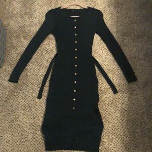 Midi Bodycon Green Button with Belt dress